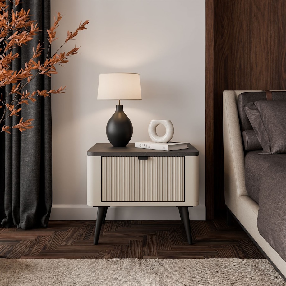 Szafka nocna AUTUMN 50x40x42 cm - laminat kaszmir, front MDF, metalowe nogi