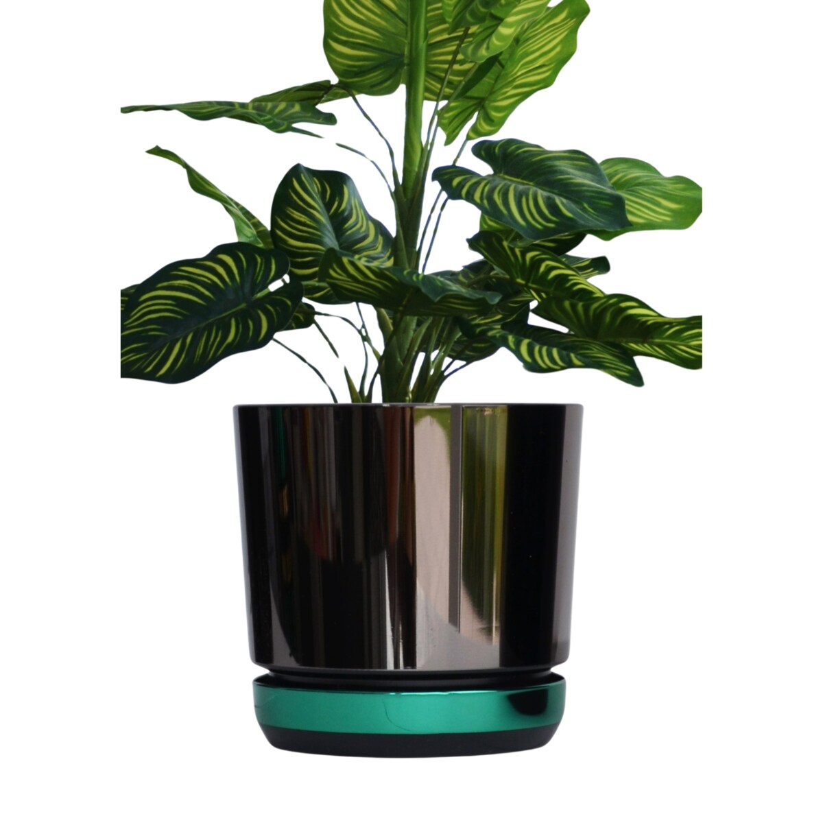 21 Doniczka DUO CZARNA z podstawką ZIELONA dwukolorowa nowoczesna industrialny loft glamour wysoki połysk metaliczna elegancka