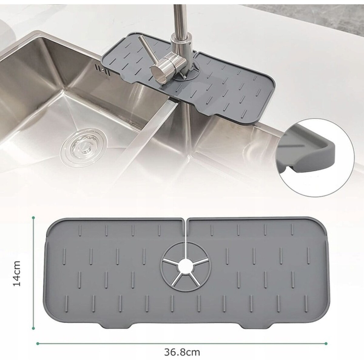 Uniwersalna mata ociekowa silikonowa do zlewu zlewozmywaka 36,5 x 14 cm BRUNBESTE BB-3247 szara