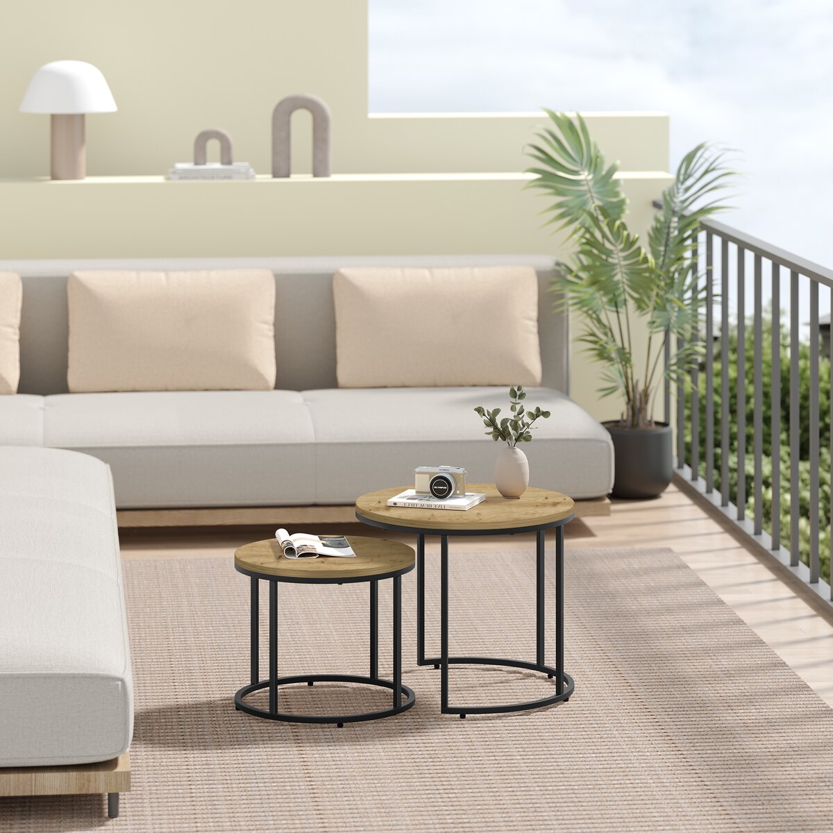 Stolik Kawowy Okrągły elegancki idealny do salonu 2 Sztuki - Artisan / Nogi Czarne