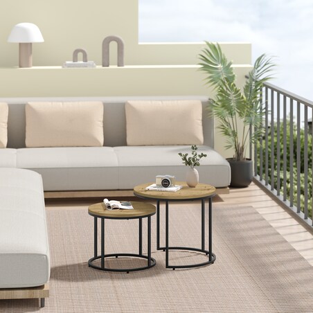 Stolik Kawowy Okrągły elegancki idealny do salonu 2 Sztuki - Artisan / Nogi Czarne