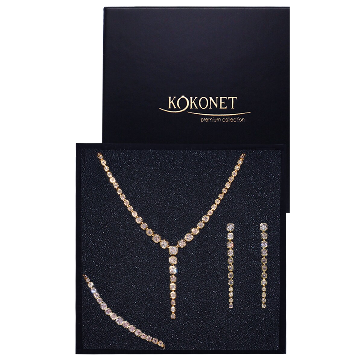 Komplet 3 częściowy złotej biżuterii ślubnej naszyjnik kolczyki bransoletka