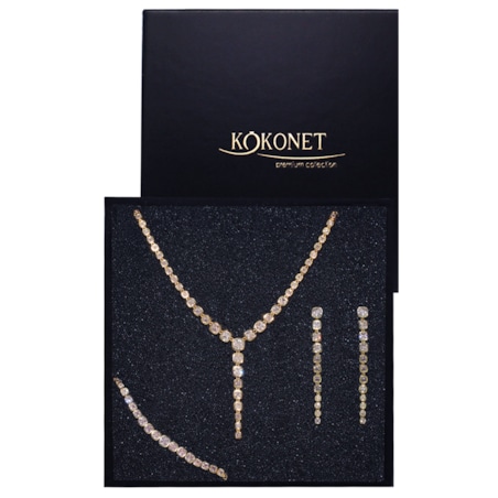 Komplet 3 częściowy złotej biżuterii ślubnej naszyjnik kolczyki bransoletka