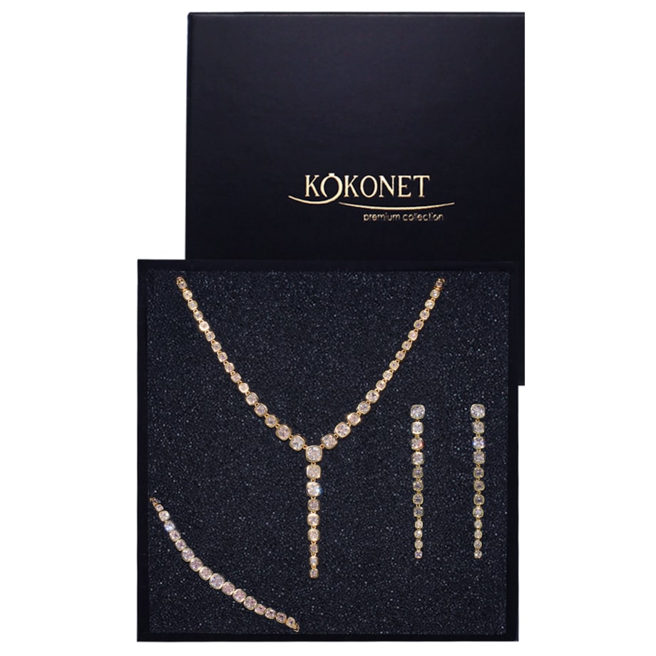 Komplet 3 częściowy złotej biżuterii ślubnej naszyjnik kolczyki bransoletka