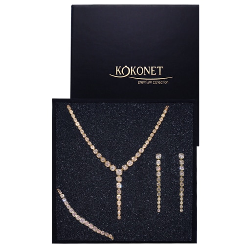 Komplet 3 częściowy złotej biżuterii ślubnej naszyjnik kolczyki bransoletka