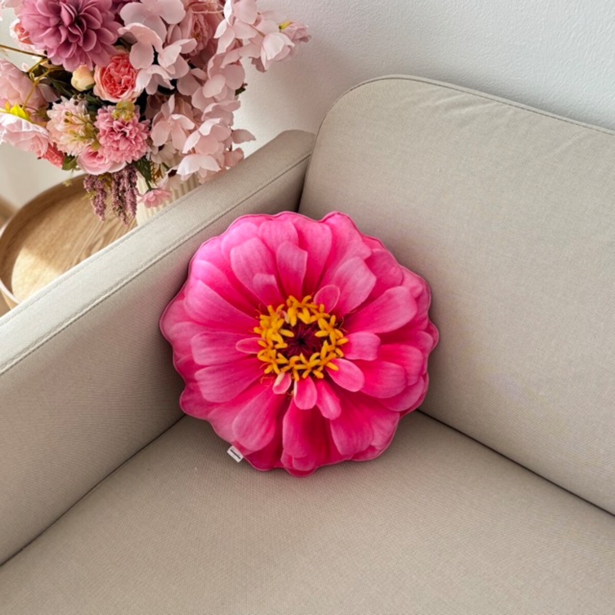 Poduszka kwiat Cynia wytworna różowa mała