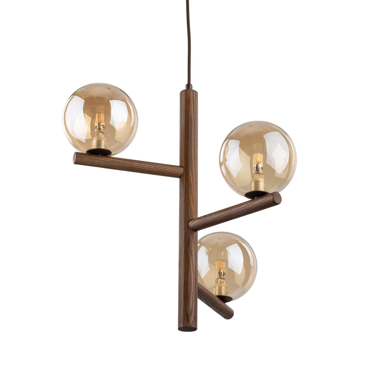 Żyrandol TK Lighting ESTERA WOOD 11095 drewniany 3xG9 regulowana wysokość bursztynowe szkło