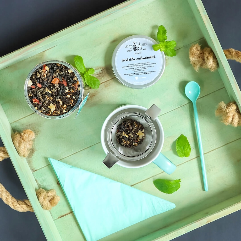 Herbata czarna ŹRÓDŁO MŁODOŚCI o smaku orientalnych owoców goji PREMIUM - herbata liściasta sypana mieszanka napar susz - gotowa na prezent upominek