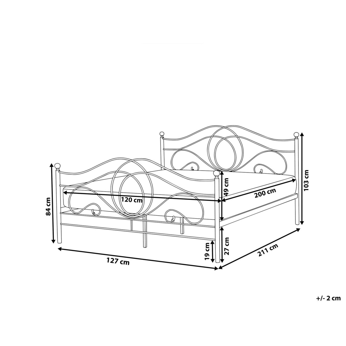 Łóżko Metal LYRA 120 x 200 cm Czarny