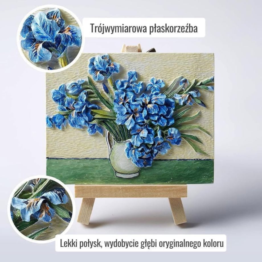 Malowanie 3D - Płaskorzeźba Niebieskie irysy