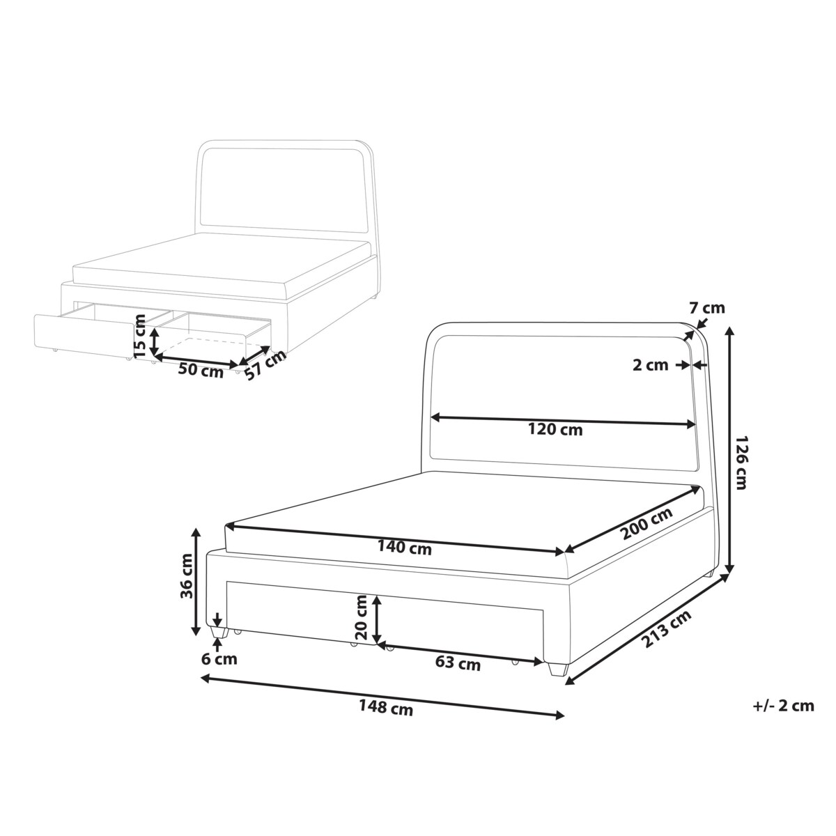 Łóżko z szufladami Boucle SARDENT 140 x 200 cm Złamana biel