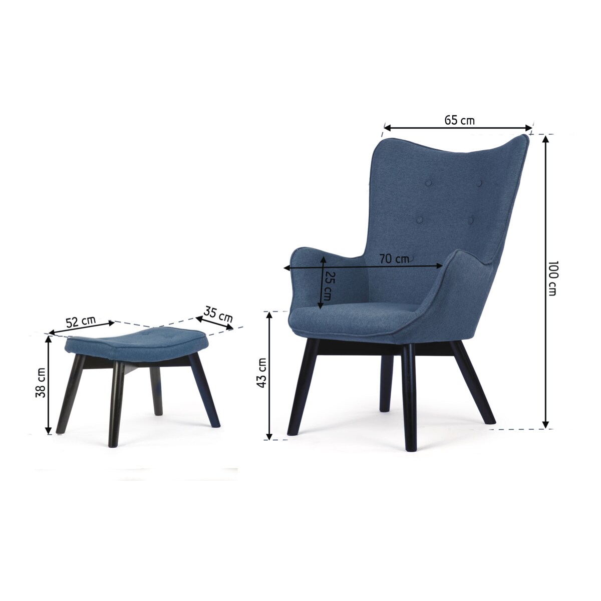 Fotel USZAK z podnóżkiem i poduszką Sofotel granatowy