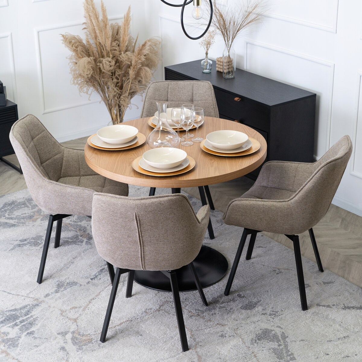 Krzesło Tapicerowane Do Jadalni Kuchni Salonu Obrotowe 360 Beżowe LUNA 2