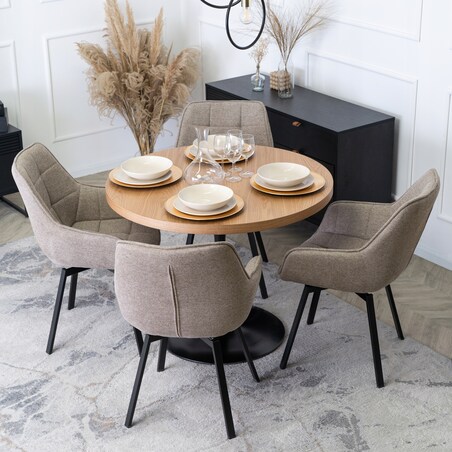 Krzesło Tapicerowane Do Jadalni Kuchni Salonu Obrotowe 360 Beżowe LUNA 2