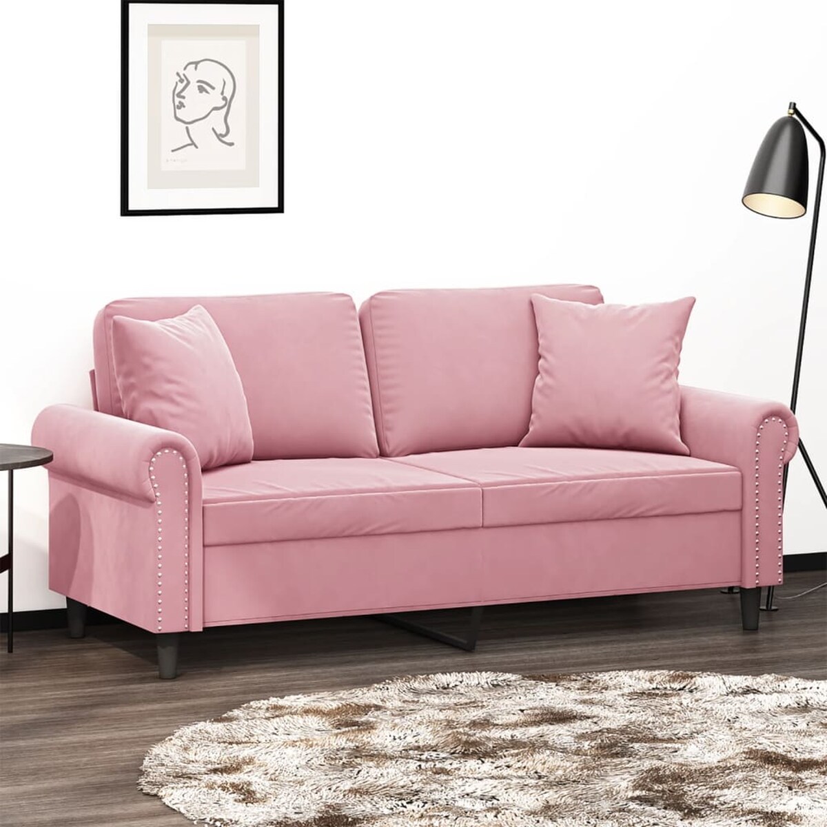 vidaXL 2-osobowa sofa z poduszkami, różowa, 140 cm, aksamit