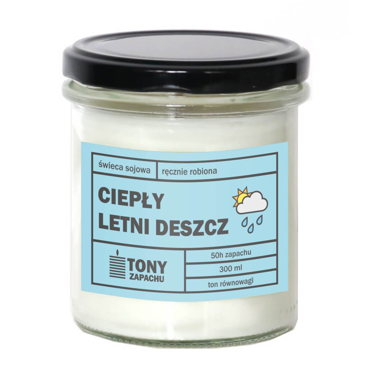 Świeca sojowa naturalna zapachowa CIEPŁY LETNI DESZCZ- najlepsza aromatyczna bezpieczna ręcznie robiona w szklanym słoiczku 300ml 50h palenia na prezent upominek