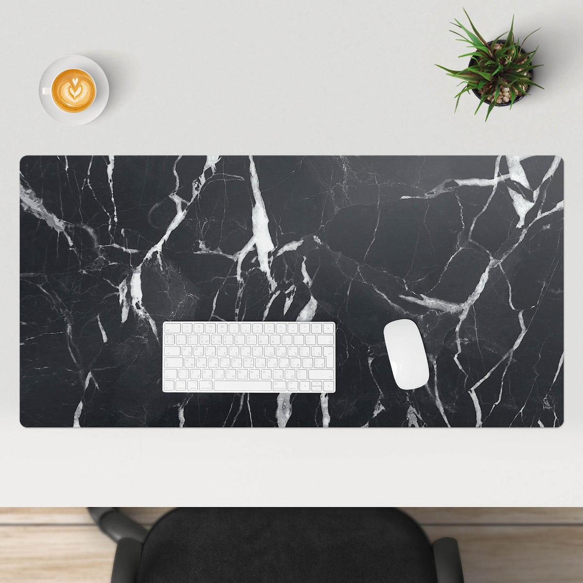 Czarno-Biała mata na biurko Marmurowe żyłki, 100x50 cm