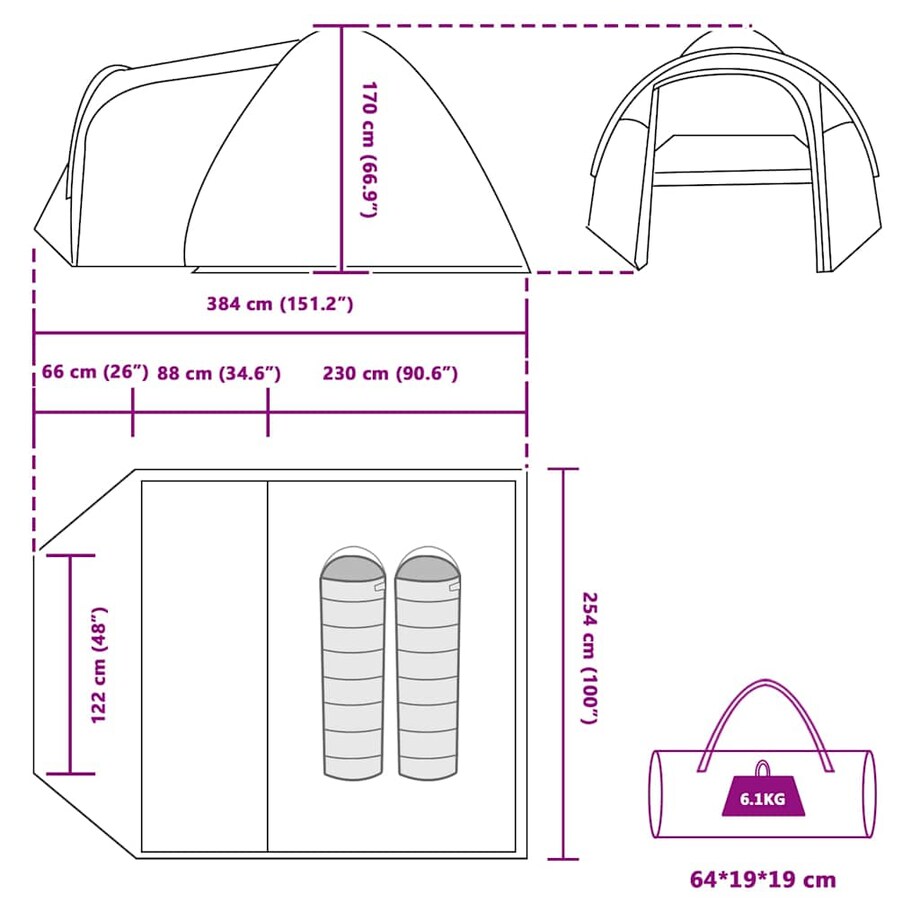 vidaXL Namiot kopułowy z dachem Inny Zielony 384 x 254 x 170 cm