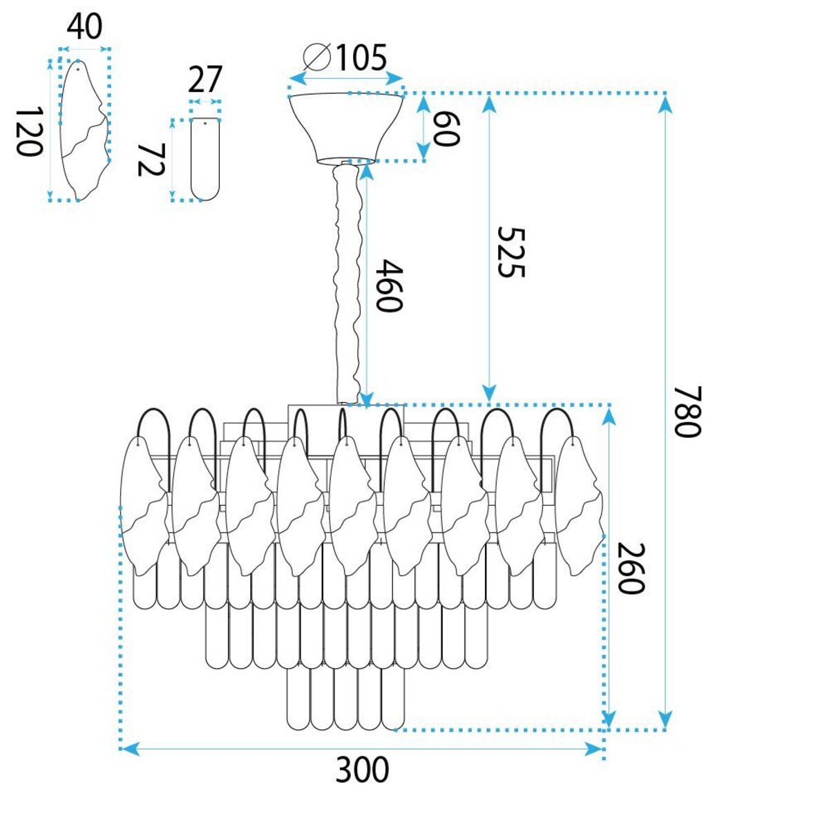 Lampa Sufitowa Wisząca Swe077-Cp 30Cm Chrom, Szkło, Metal, Tkanina