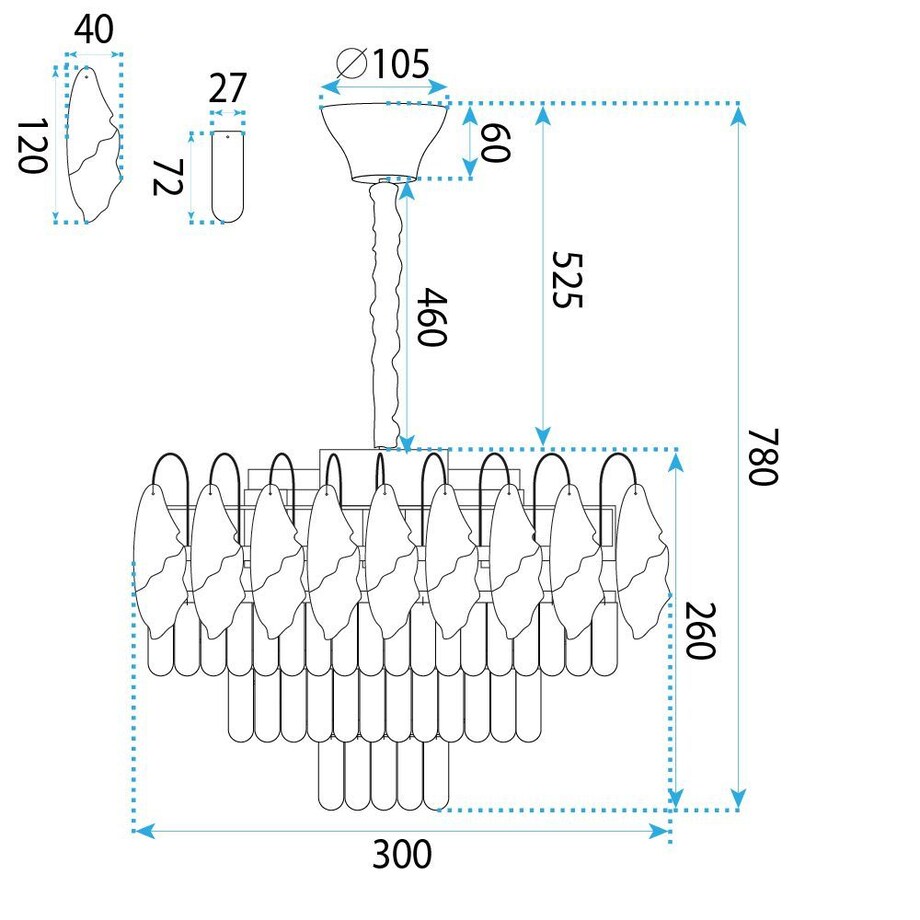 Lampa Sufitowa Wisząca Swe077-Cp 30Cm Chrom, Szkło, Metal, Tkanina