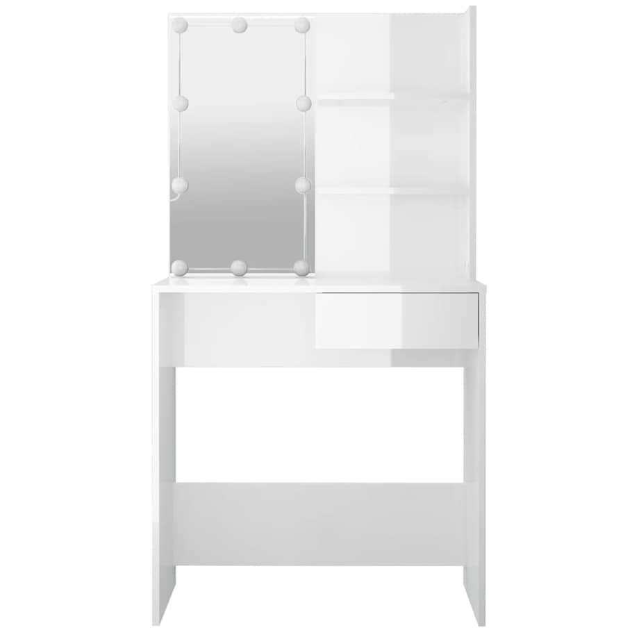 vidaXL Toaletka z oświetleniem LED, biała, połysk, 74,5x40x141 cm