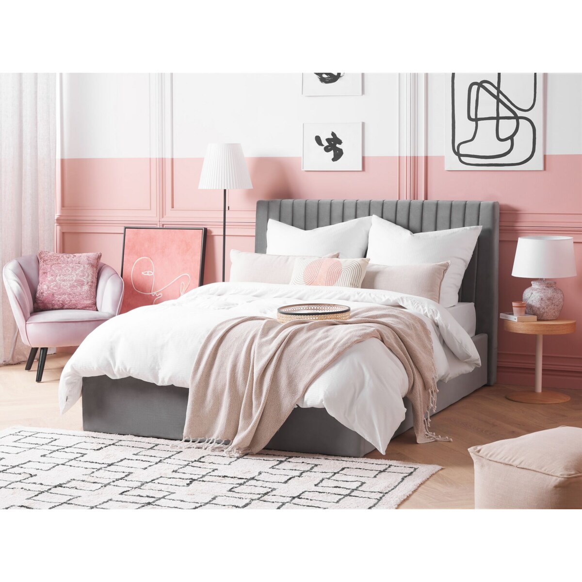 Łóżko z pojemnikiem welurowe 140 x 200 cm szare VION