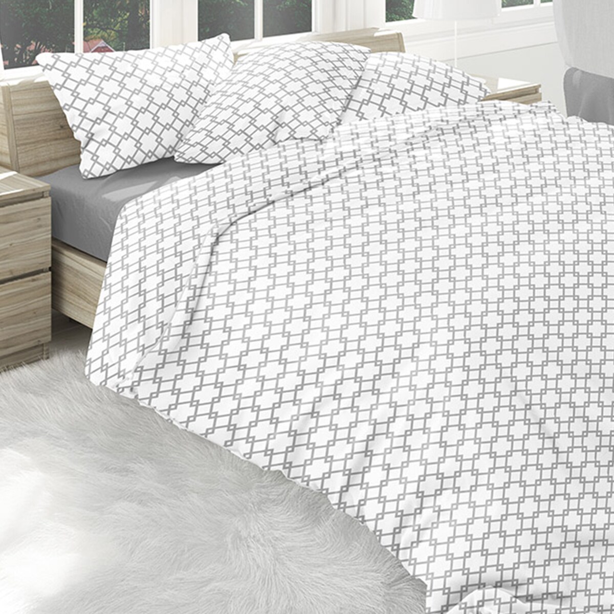 RENA komplet pościeli z bawełny, szary/biały, 160x200