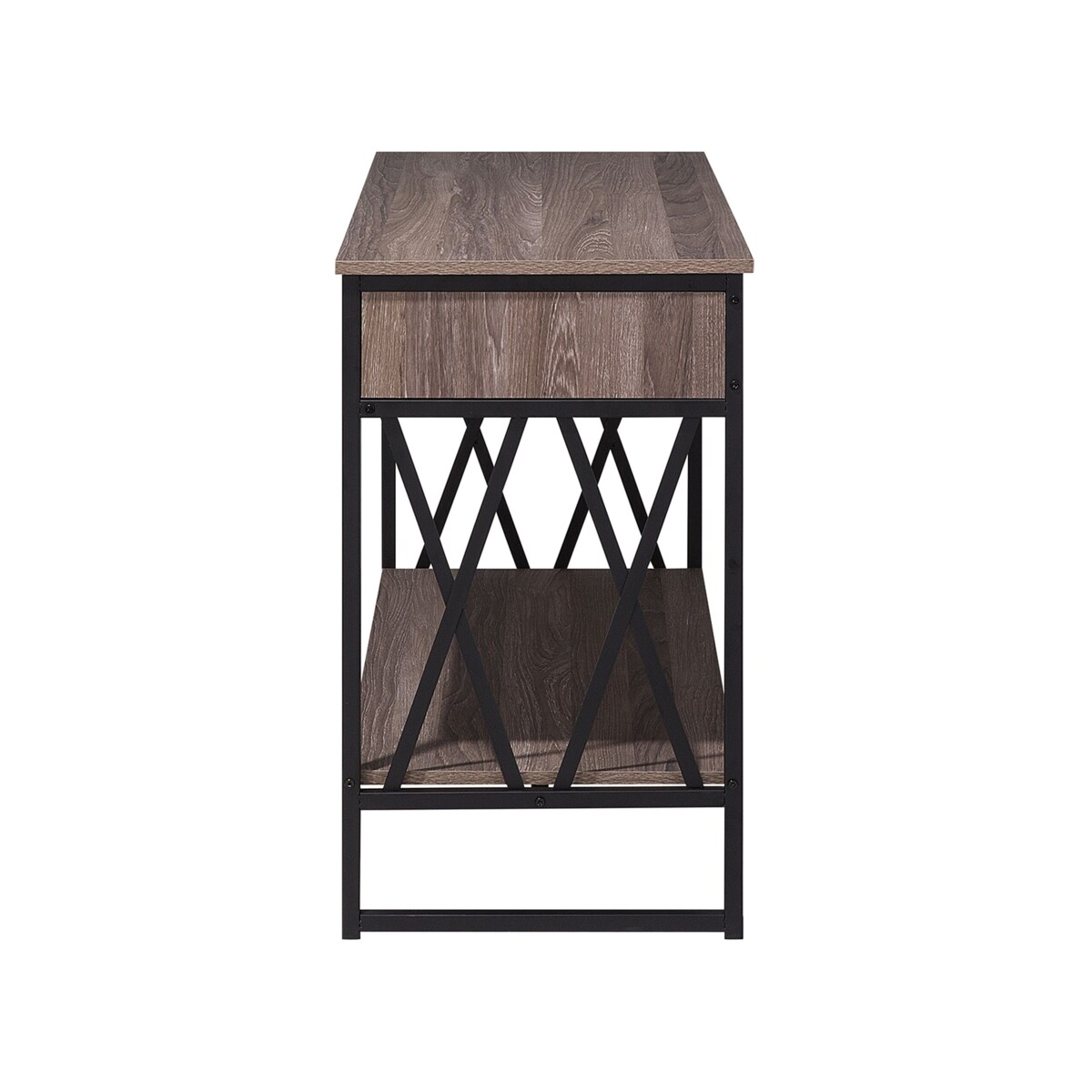 Konsola 2 szuflady brązowoszare drewno z czarnym AYDEN