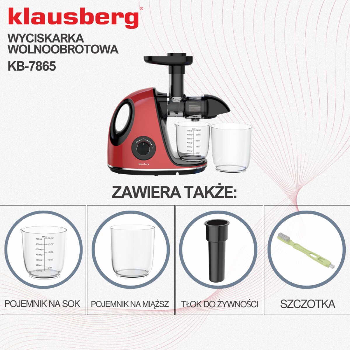 Sokowirówka wolnoobrotowa 150W do owoców i warzyw COLD PRESS KLAUSBERG KB-7865