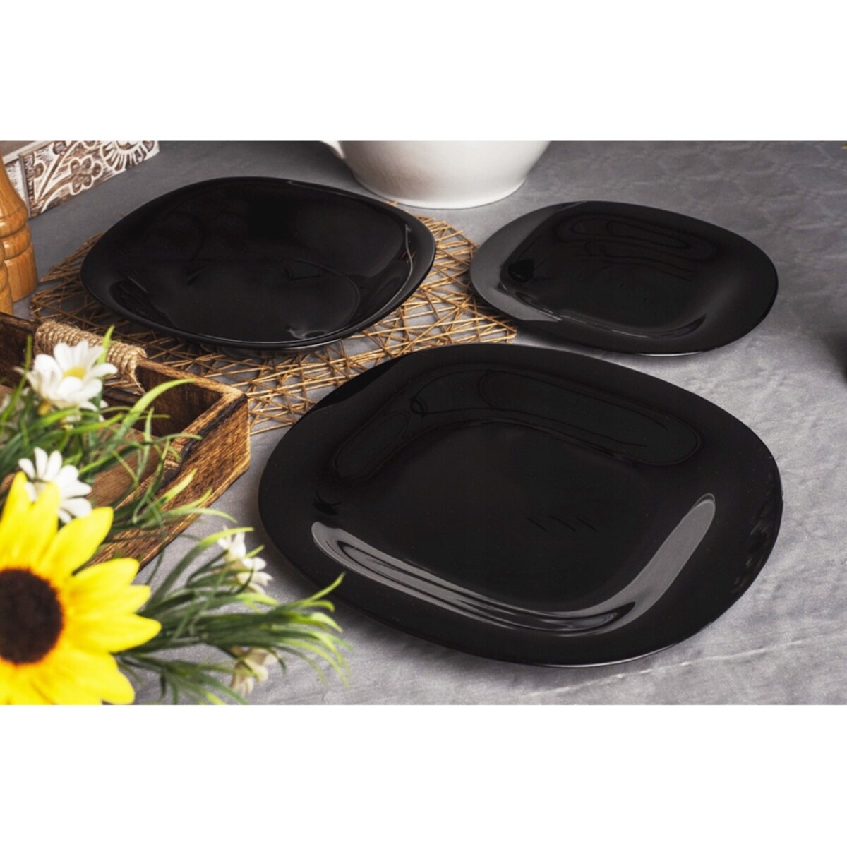 TALERZE DESEROWE 6szt kwadratowe czarne na desery ciasto 19,5cm jedzenie