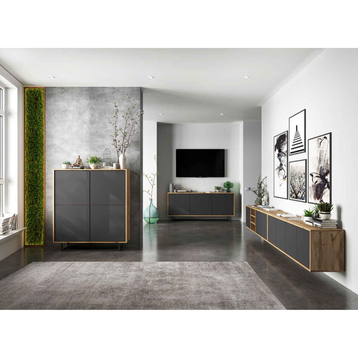 Komoda Loft Szafka RTV Industrialna Dąb Wotan Grafit MAT 168 cm