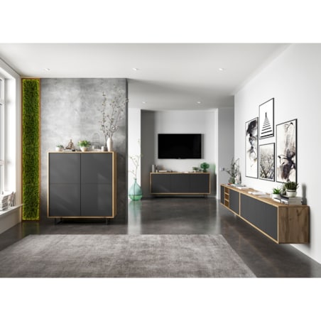 Komoda Loft Szafka RTV Industrialna Dąb Wotan Grafit MAT 168 cm