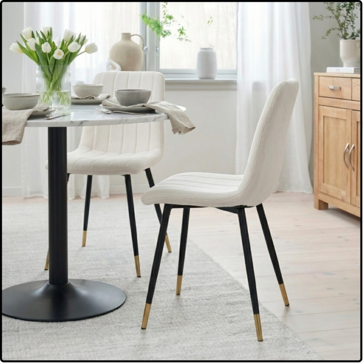 Krzesło pikowane z tkaniny tapicerowane metalowe nogi do jadalni salonu