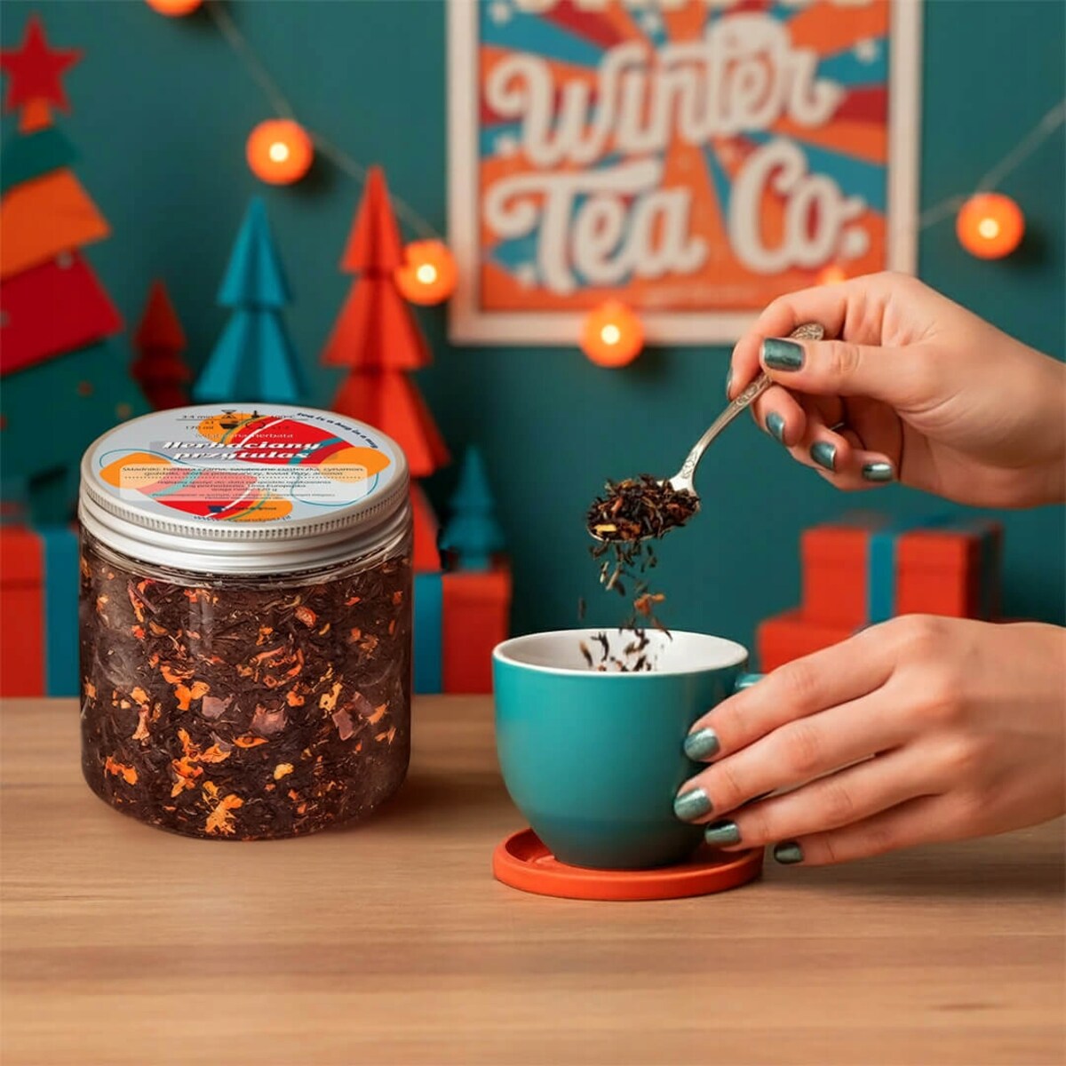 ŚWIĄTECZNA HERBATA CZARNA O SMAKU CZEKOLADY Z PRZYPRAWAMI - PREZENT UPOMINEK NA MIKOŁAJA ŚWIĘTA GWIAZDKĘ BOŻE NARODZENIE POD CHOINKĘ DLA KOBIETY FACETA MĘŻCZYZNY