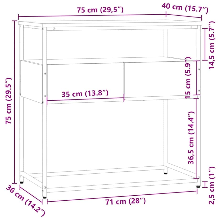 vidaXL Stolik konsolowy, czarny, 75x40x75 cm, materiał drewnopochodny