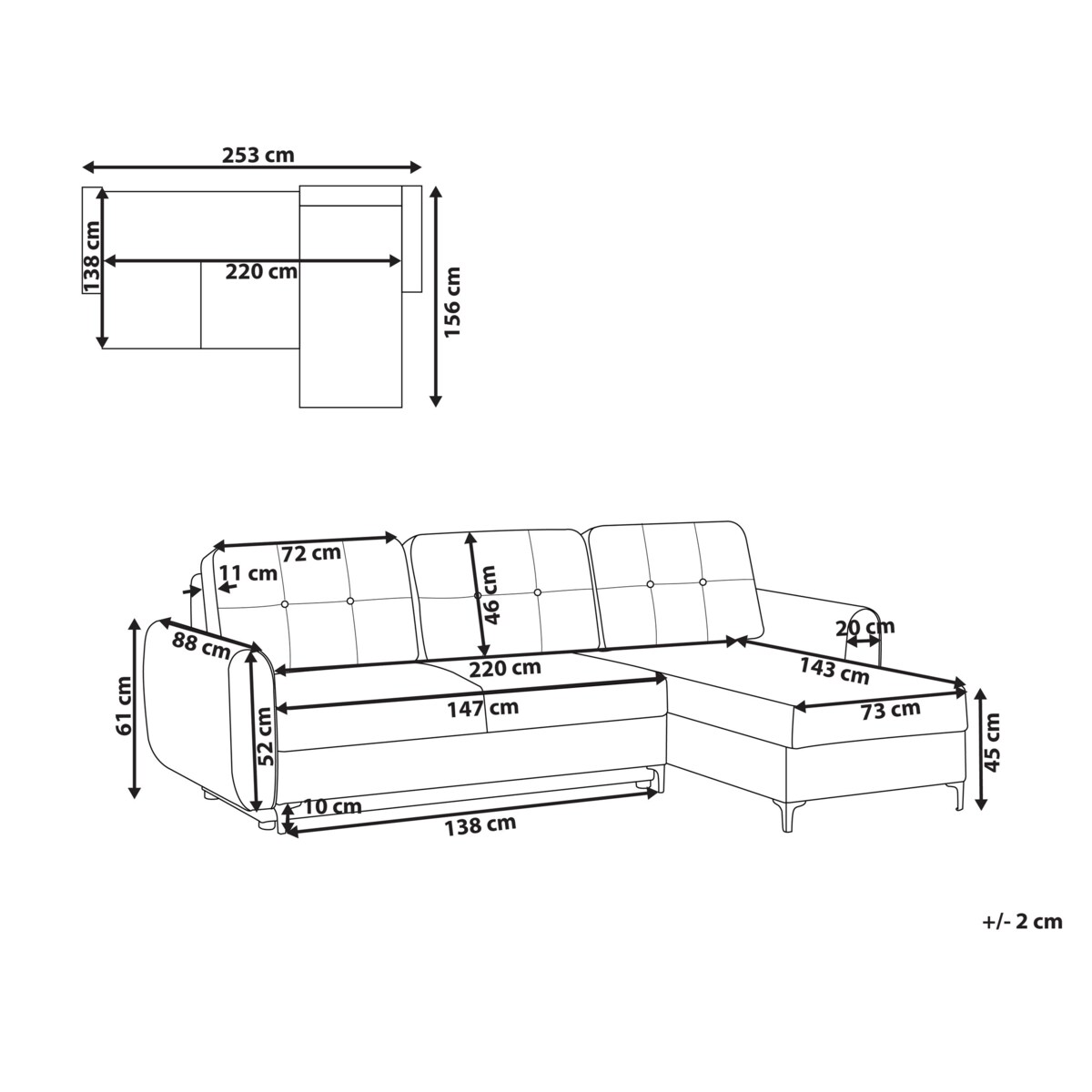 Narożnik rozkładany dla 3 osób SIMRIS Błękitny ze schowkiem Lewostronny