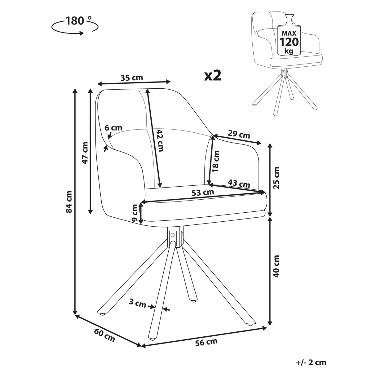Zestaw 2 krzeseł do jadalni MIRA Tkanina Miętowy