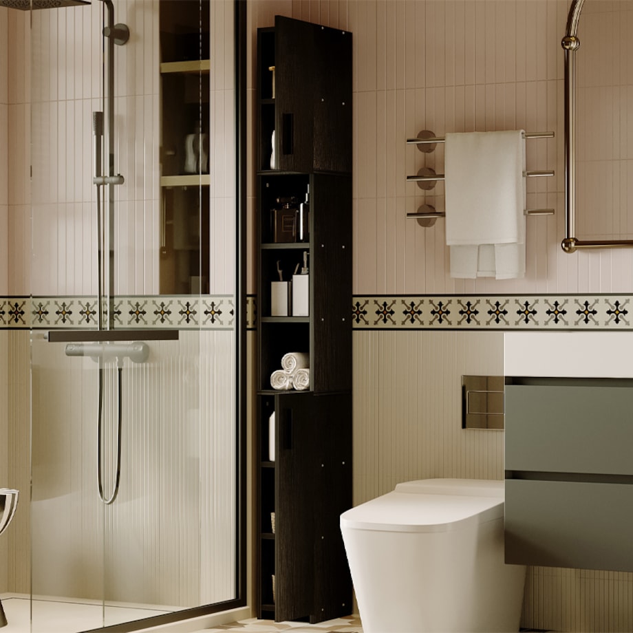Regał łazienkowy stojący szafa czarny loft szafka półka słupek wysoki 182cm
