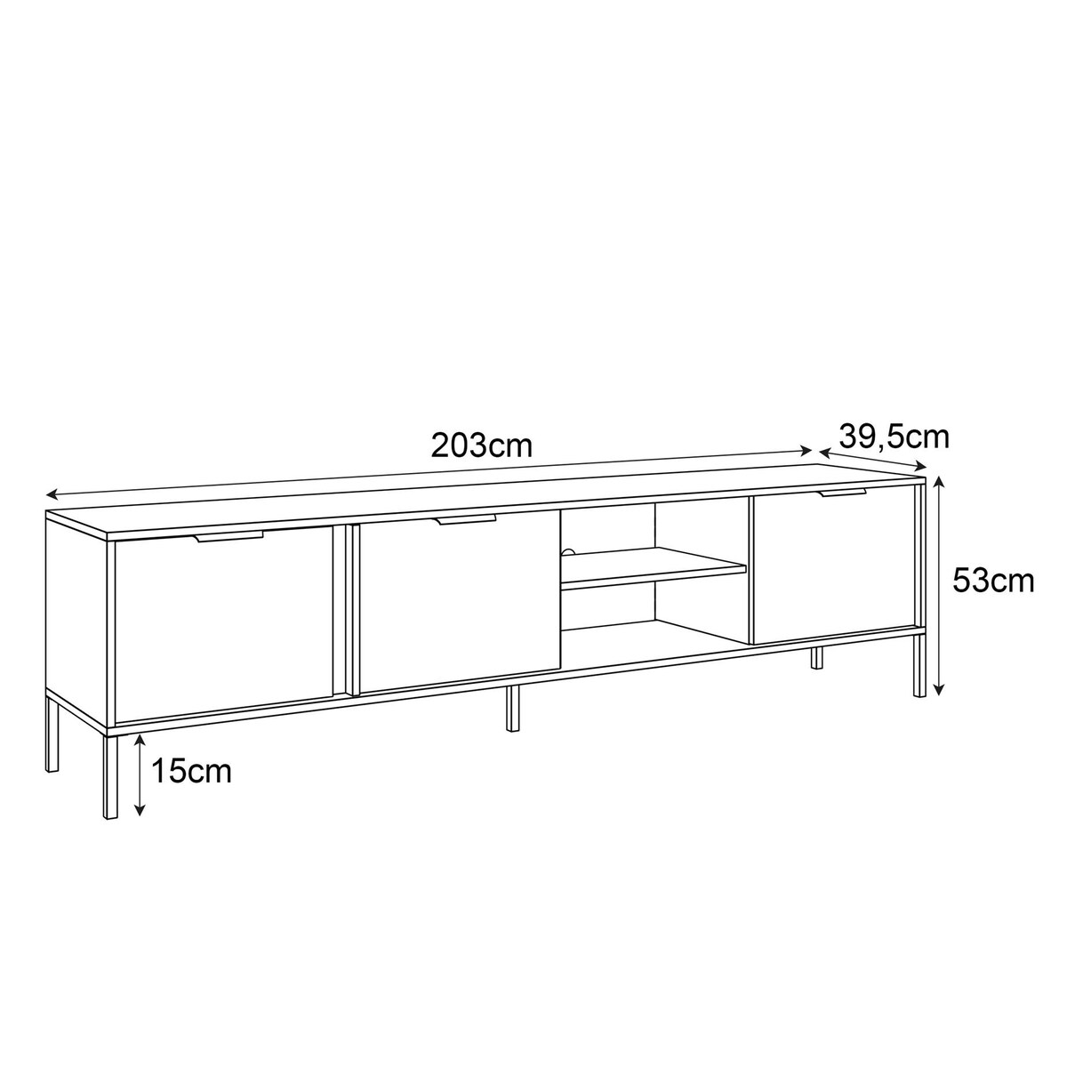 Szafka RTV LARETTO 203 cm antracyt, czarna, nóżki złote