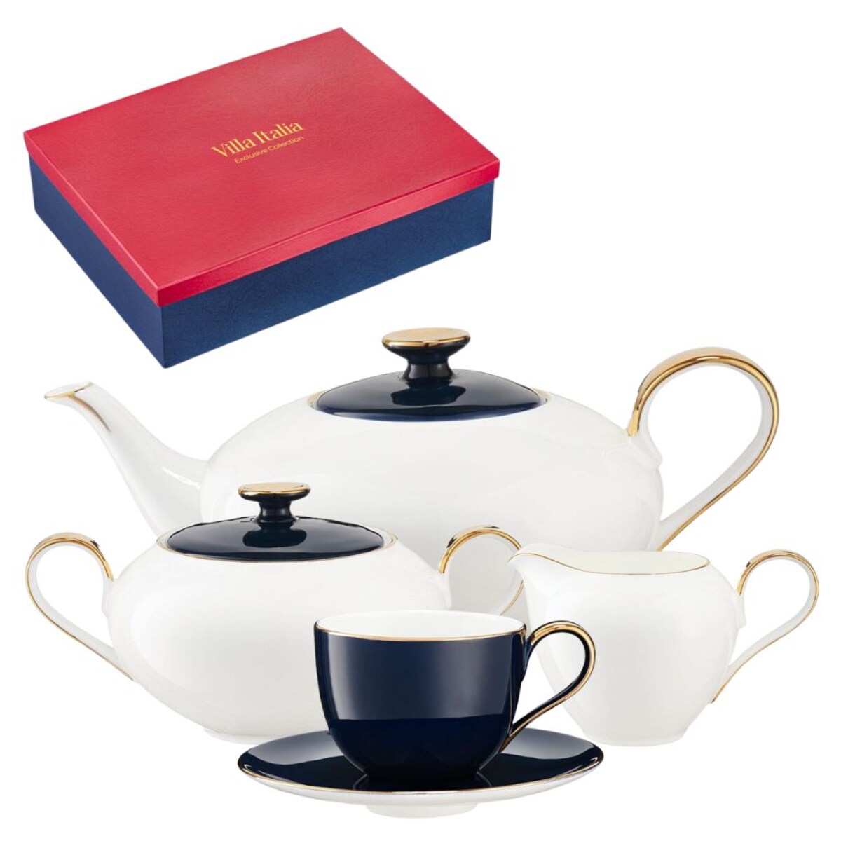 VILLA ITALIA Serwis kawowy na 6 osób porcelanowy Zestaw prezentowy BLUE VELVET