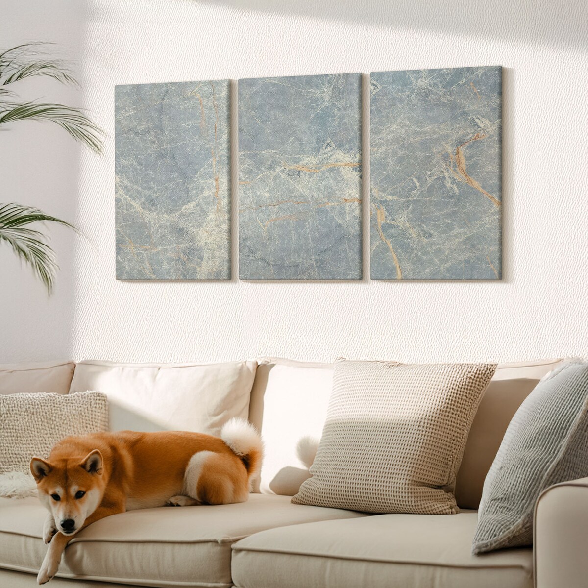 Zestaw 3 dużych obrazów na płótnie - Zielony marmur ozdobny kamień - zielony