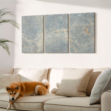 Zestaw 3 dużych obrazów na płótnie - Zielony marmur ozdobny kamień - zielony