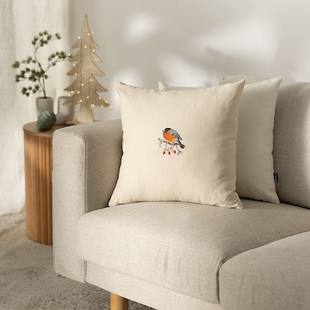Poszewka na poduszkę Robin on Branch 43x43 cm boże narodzenie, święta, świąteczne, kremowy-czerwony, 43 x 43cm