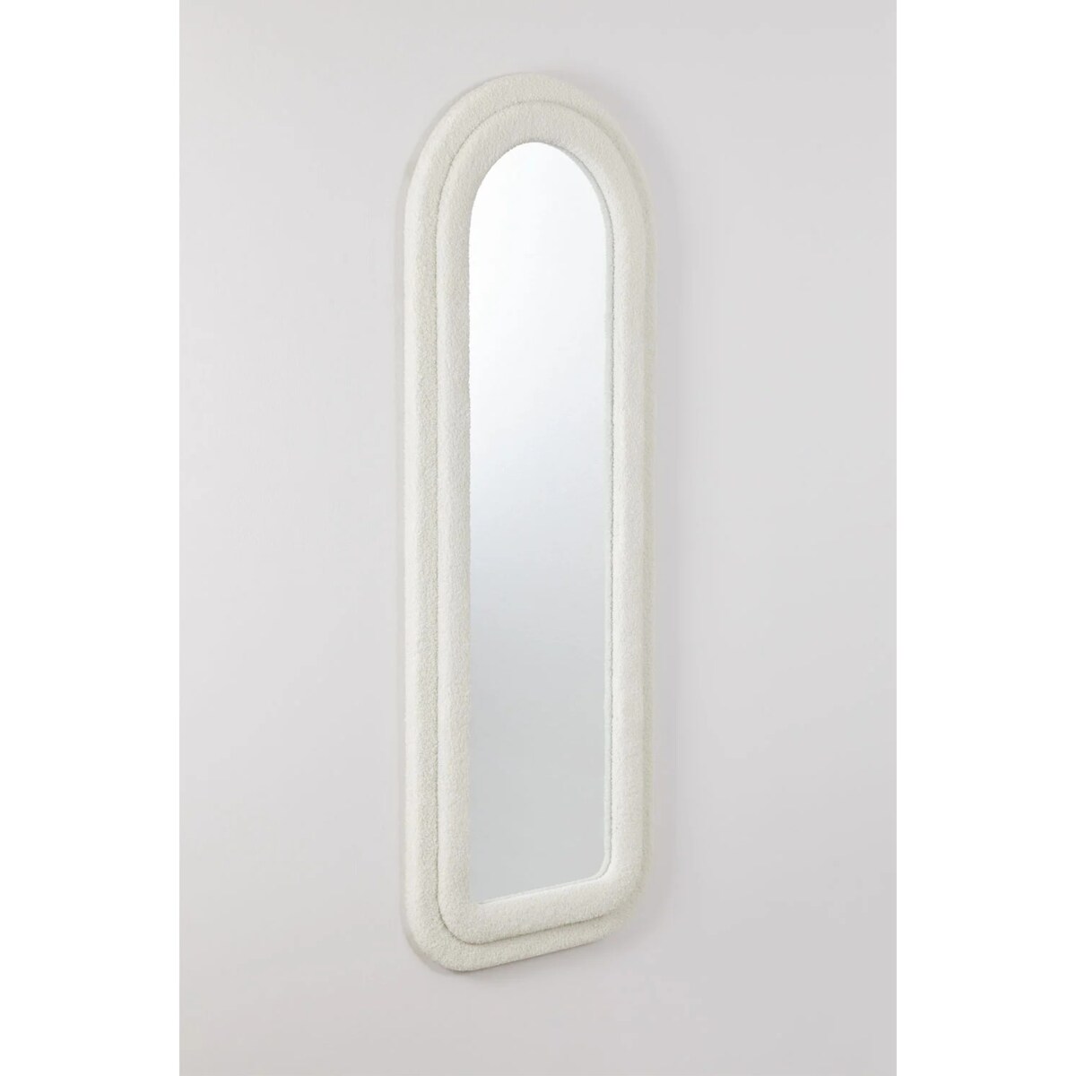 Lustro w półowalnej ramie bouclé kość słoniowa 160x60 cm