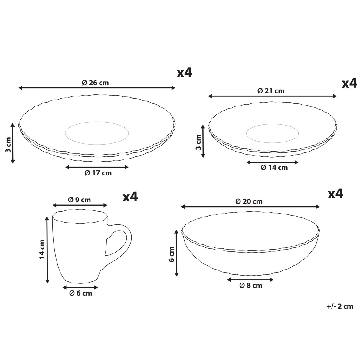 Zastawa stołowa 16-częściowa NETTLE Kamionka Złamana biel