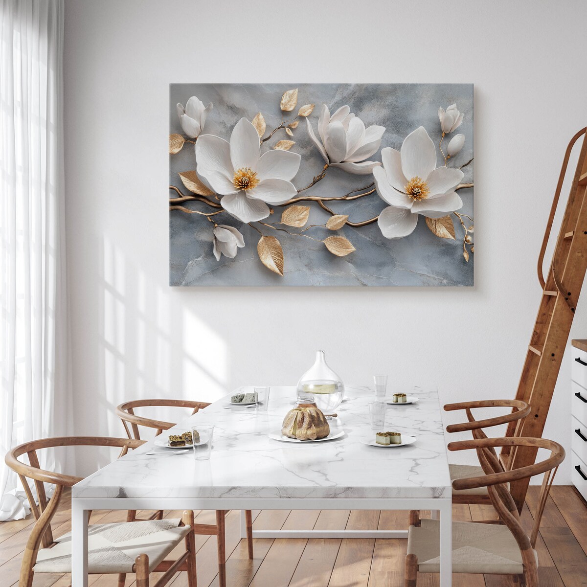 Obraz na płótnie Białe magnolie na marmurze 100x70cm