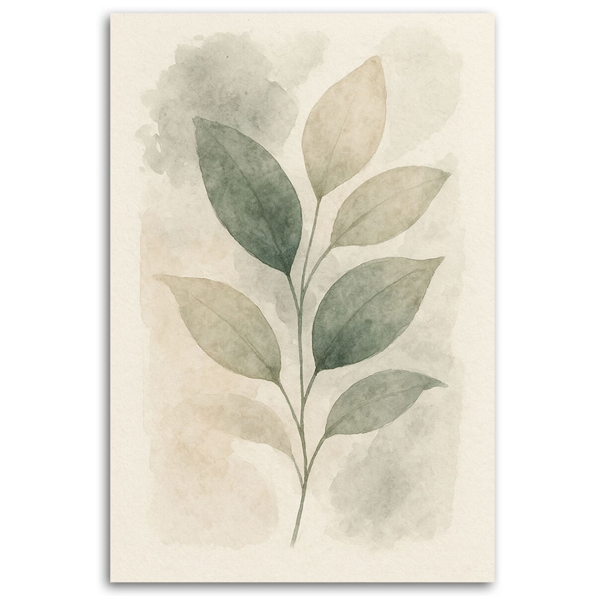 Feeby Obraz Japandi, Listki Akwarela Beż Zieleń Naturalna 60x90