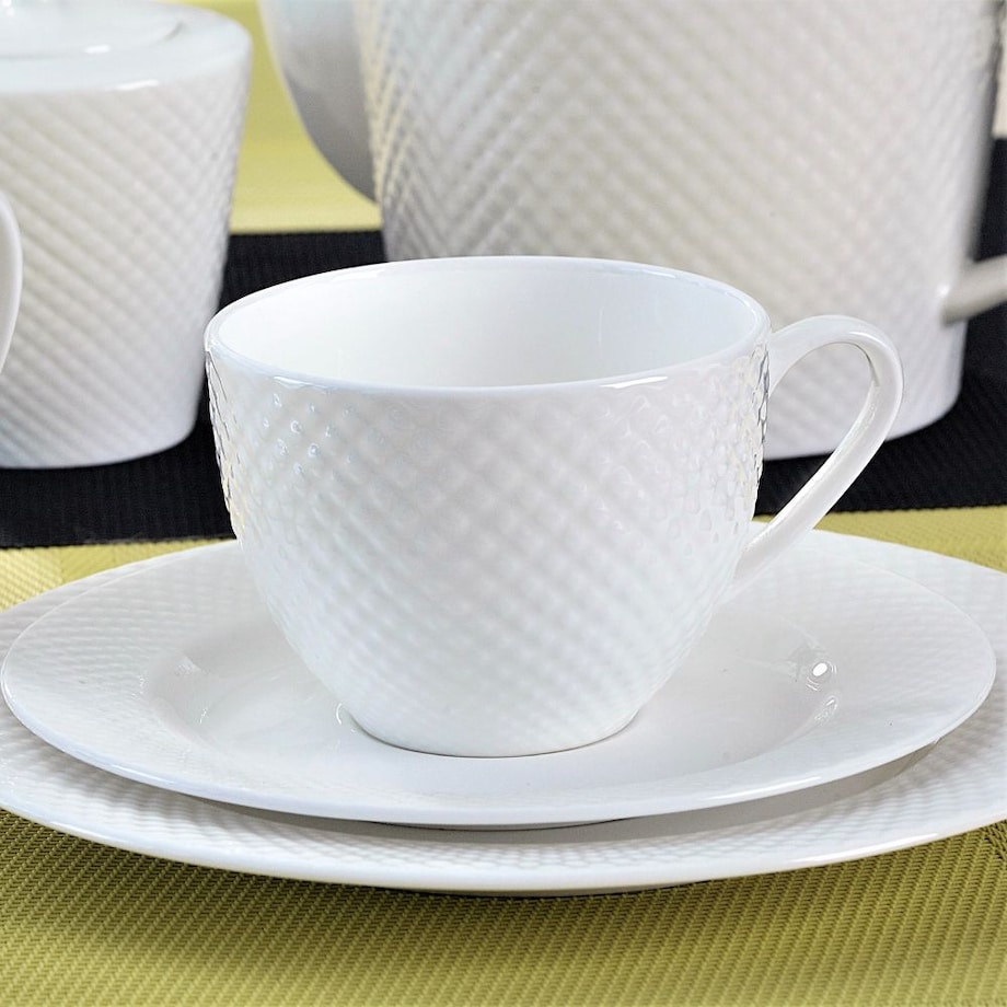 VILLA ITALIA Filiżanka do kawy herbaty porcelanowa 250 ml ze spodkiem BARI WHITE