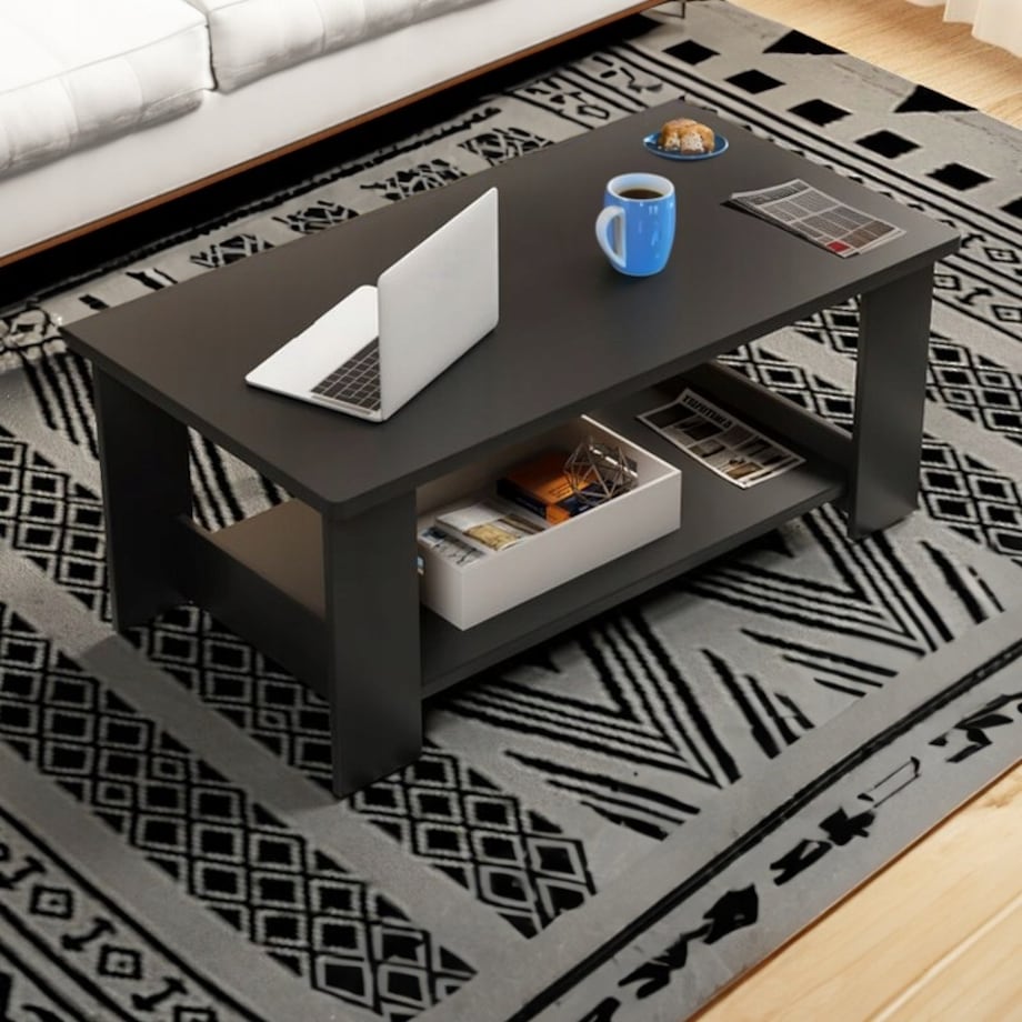 Stolik kawowy nowoczesny ława z półką pokój salon duży loft czarny 100 cm