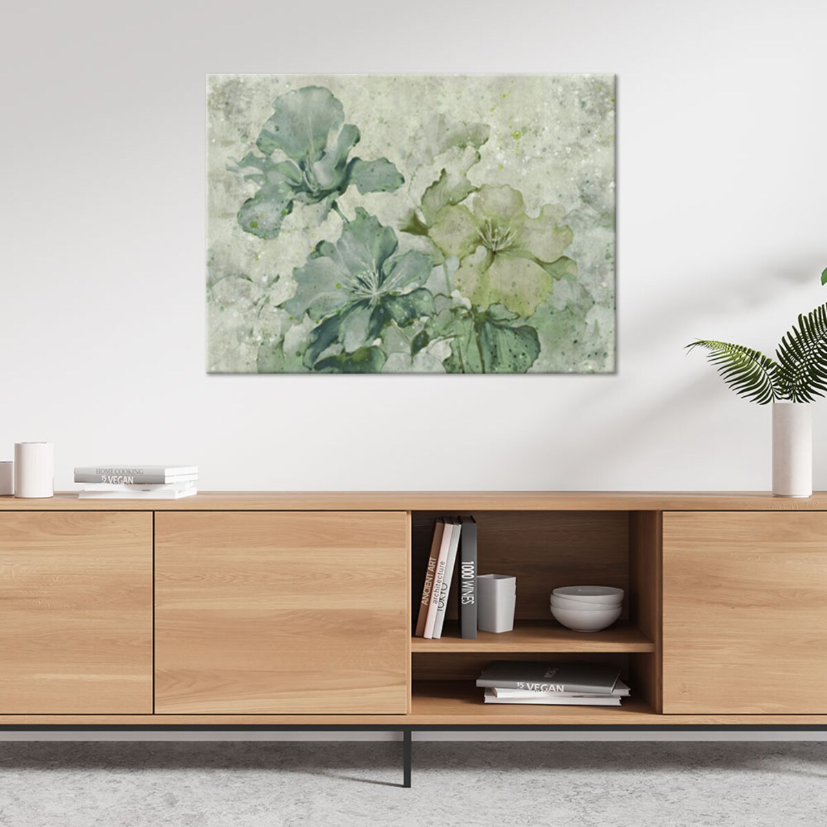 Obraz, Zielone kwiaty akwarela 90x60cm